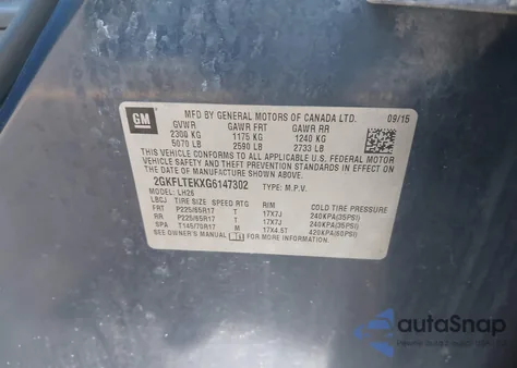 2016 GMC Terrain Sle-2 z USA, uszkodzony, nr VIN 2GKFLTEKXG6147302